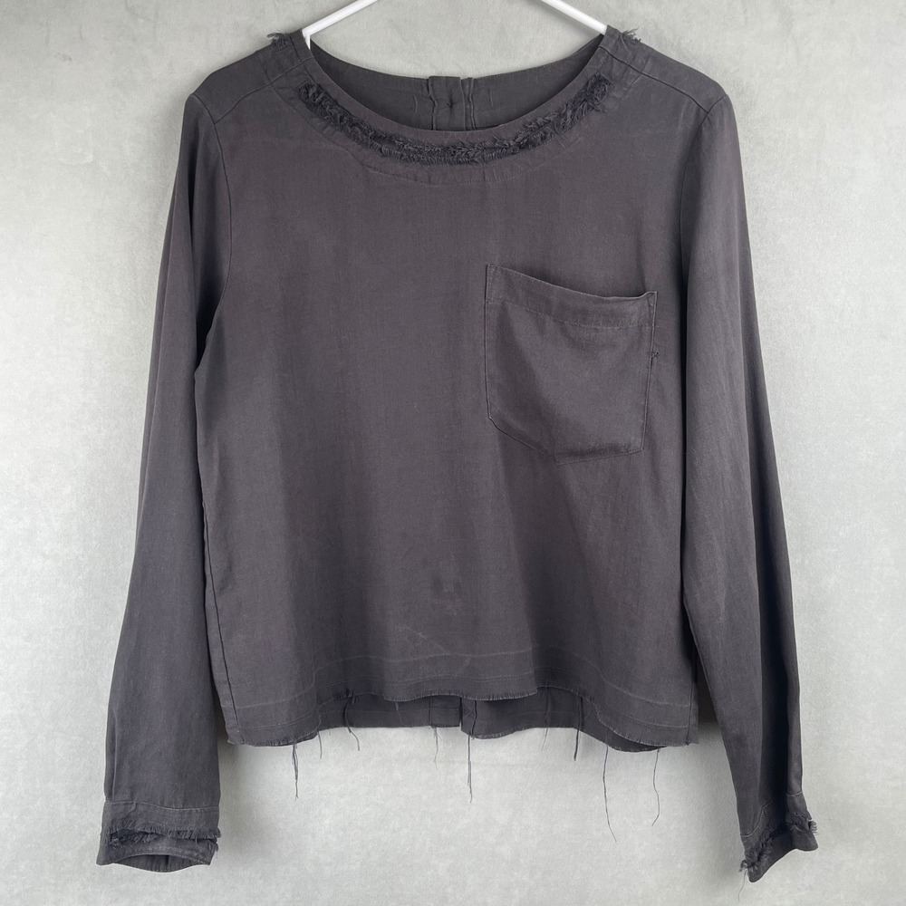 Cloth & Stone‎ Charcoal Grey Tencel Raw Hem Top Wmns S Button Back Grunge Edgy